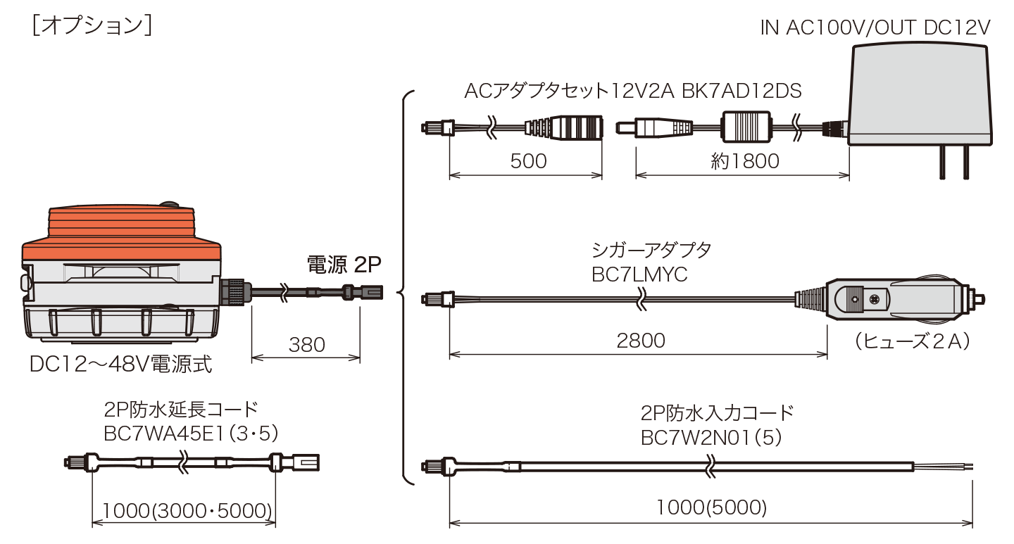 電池・DC5V電源・DC12～48V電源の3種の電源